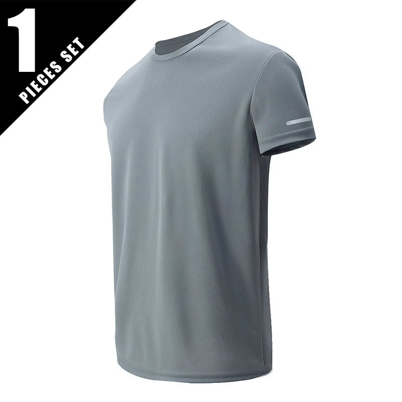 1/4 pçs masculino verão moda impressão de secagem rápida de manga curta juventude lazer esportes fitness respirável topo de meia-idade solto t