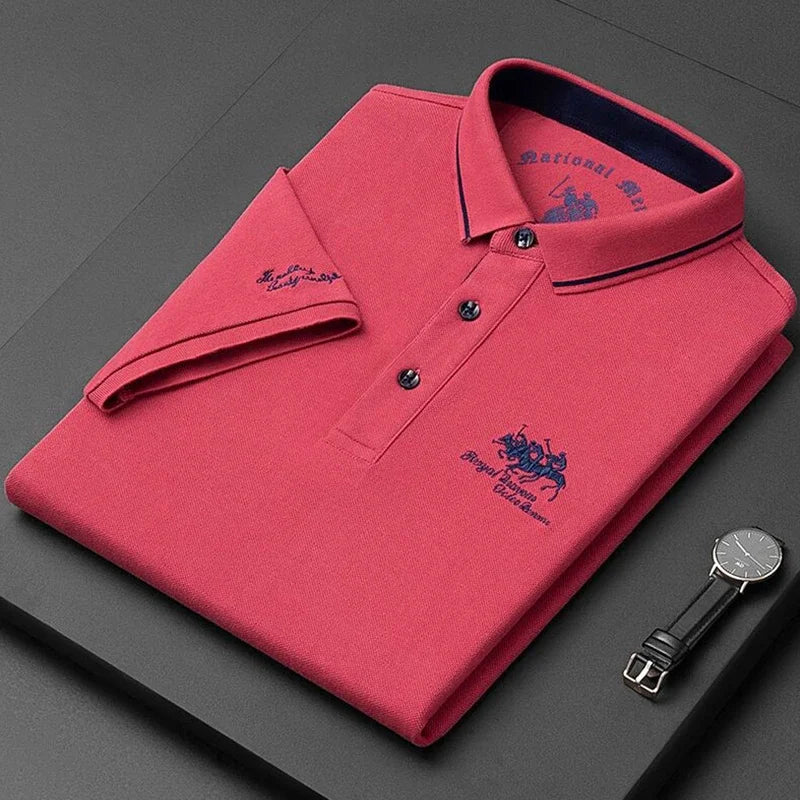 Camisa polo masculina bordada casual moda manga curta verão top confortável