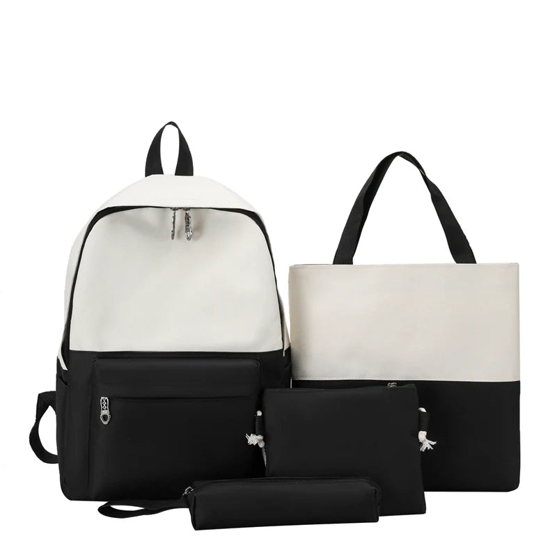 4 pçs conjuntos de mochilas para adolescentes grande capacidade sólida faculdade mochilas leves portáteis estudantes viagem