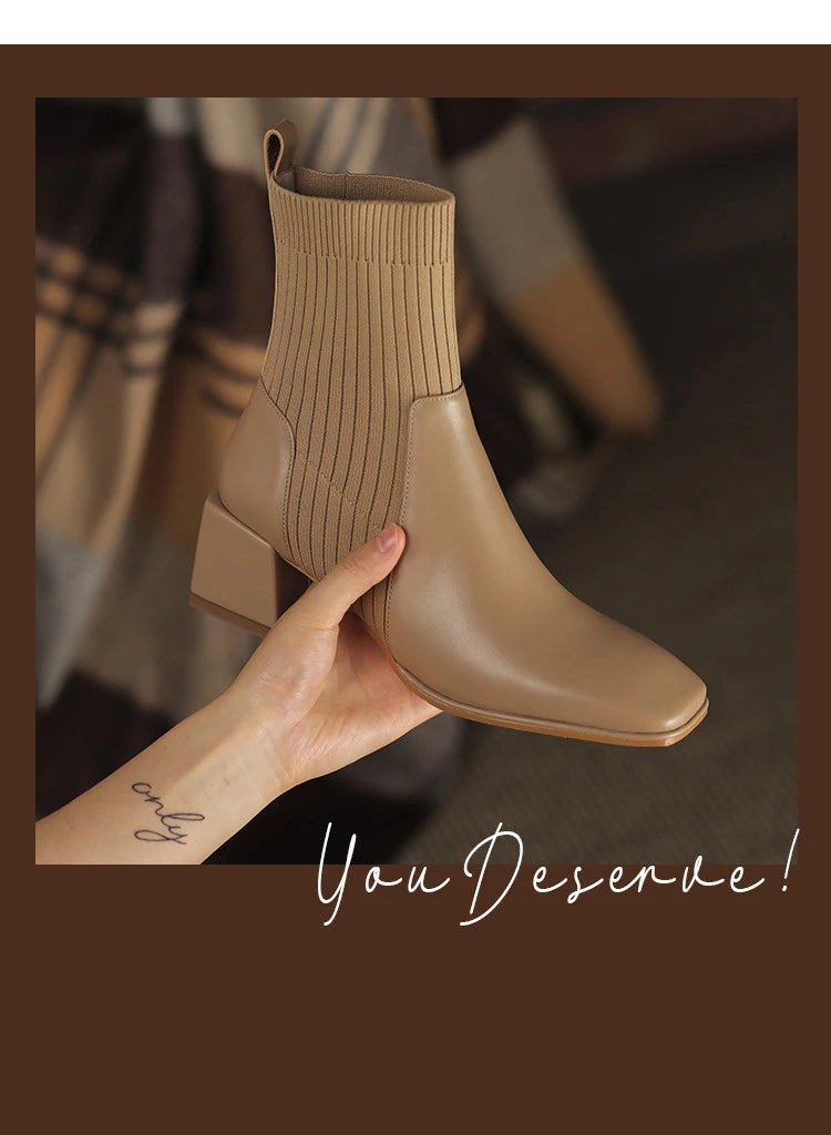 2025 outono inverno novas meias de tornozelo sapatos femininos moda tamanho grande 43 botas curtas de malha deslizamento em salto alto botas de mujer