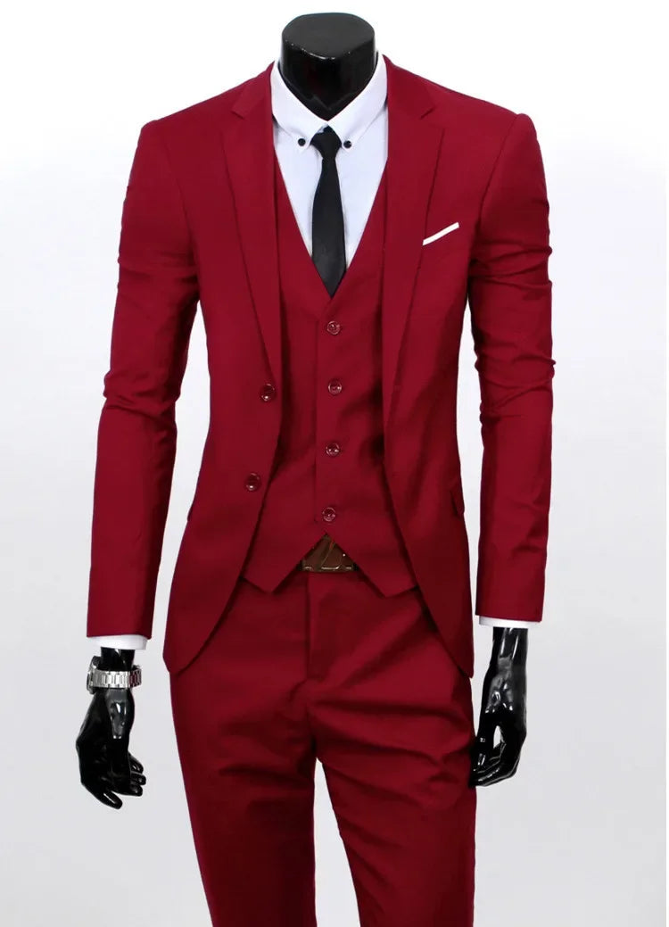 Terno de padrinhos de casamento de três peças, slim fit, roupa formal masculina, traje profissional personalizável, roupa de comemoração de casamento
