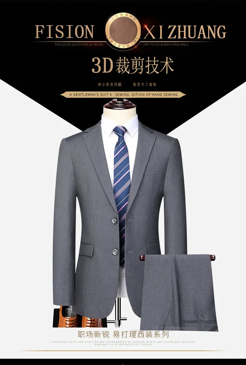 2024 masculino fino-ajuste de dois botões terno de negócios profissional trabalho formal conjunto de duas peças calças incluídas S-6XL