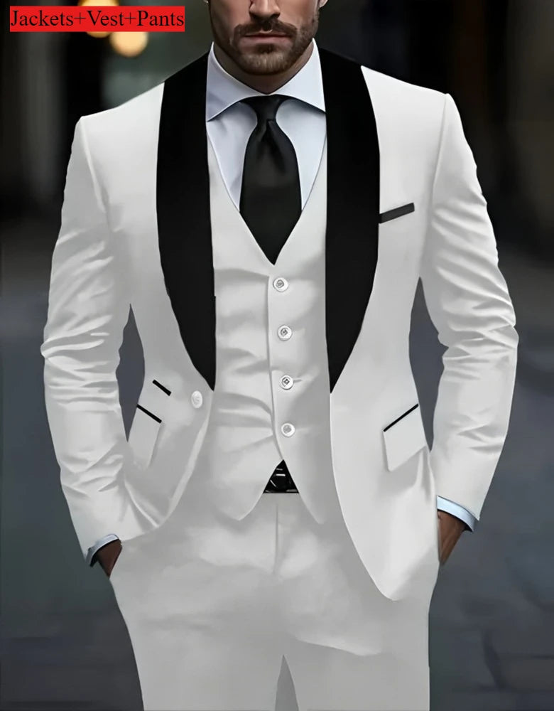 Conjunto de terno formal masculino negócios casual fino ajuste smoking para casamento, lapela de entalhe de manga longa, noivo