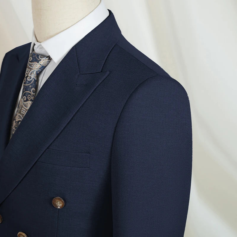 Terno masculino elegante azul escuro ST Cassy, conjunto de 2 peças, moderno, para casamento, festas, negócios e escritório.