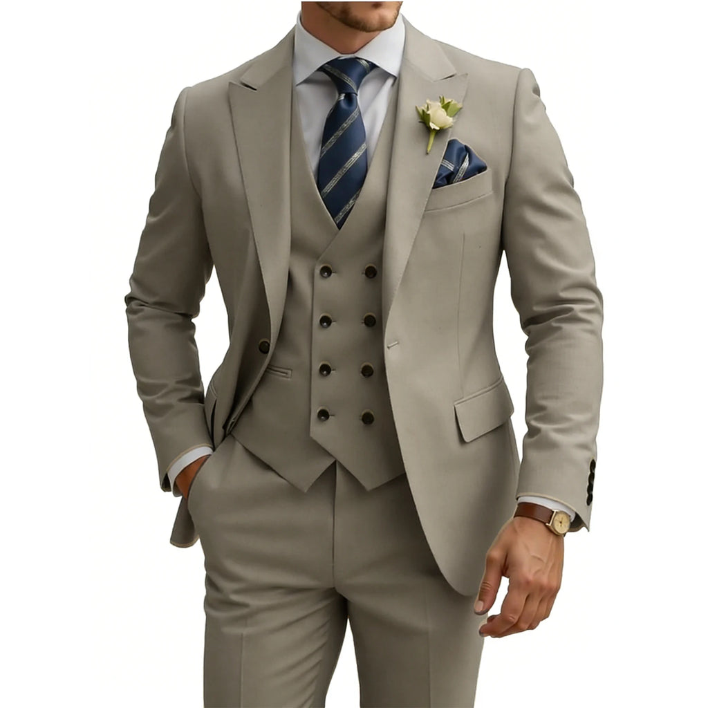 Terno masculino slim fit de 3 peças, trespassado, para casamento, baile, eventos formais, jantar de negócios e smoking.