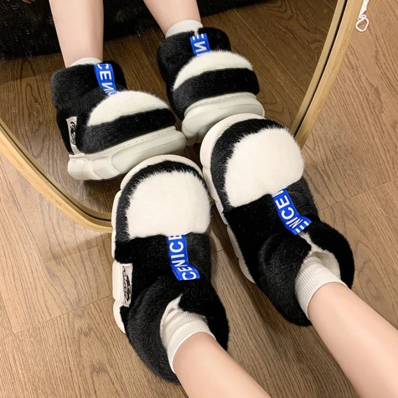 2025 sapatos quentes de inverno feminino forro de pelúcia chinelos interiores casais plataforma salto alto botas de neve feminino masculino casa chinelo