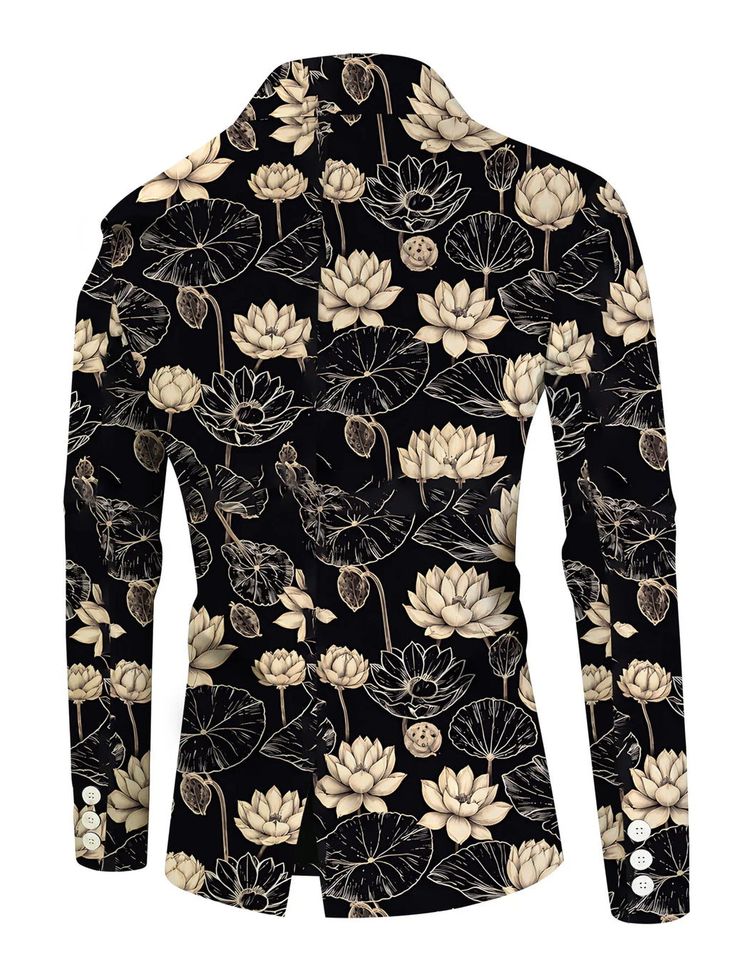 Traje Masculino Estampado com Padrão Lótus 2026, Estilo Retrô Moderno, Estampa Total, Perfeito para Festas ao Ar Livre