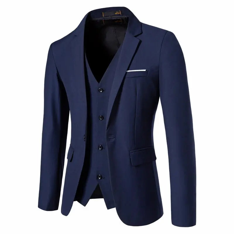 Terno masculino (blazer + colete + calças) moda negócios cor sólida casamento estilo britânico workwear, terno de desempenho casual