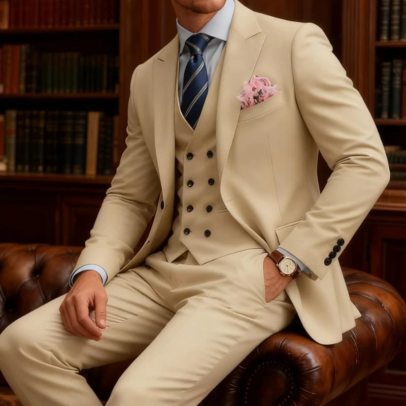 Terno masculino slim fit de 3 peças, trespassado, para casamento, baile, eventos formais, jantar de negócios e smoking.