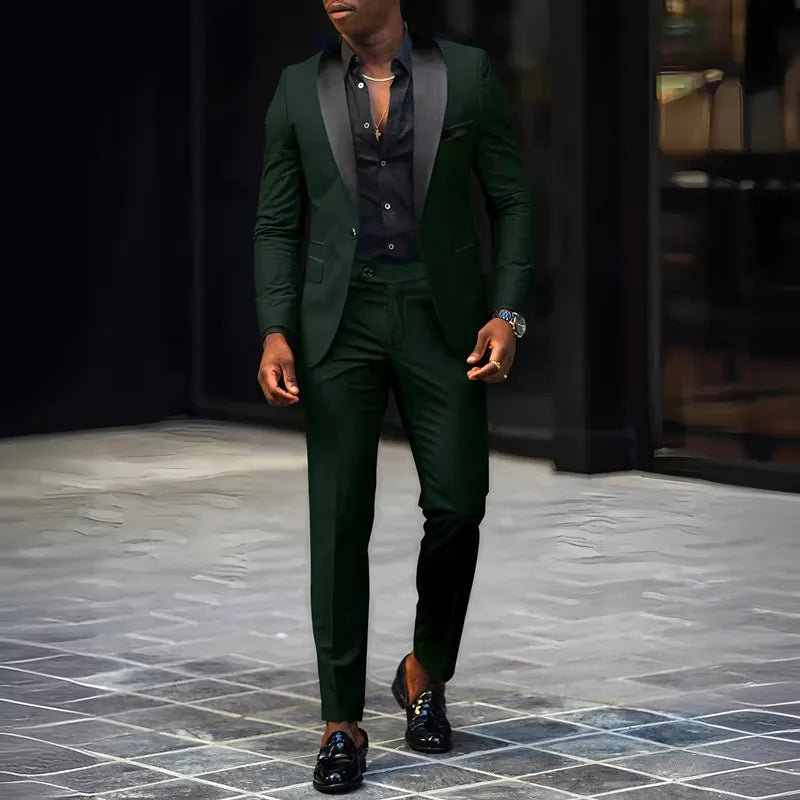 Terno masculino de 2 peças adequado para ternos de negócios de casamento, conjuntos de jaquetas e calças de botão único, conjuntos de jaqueta slim fit