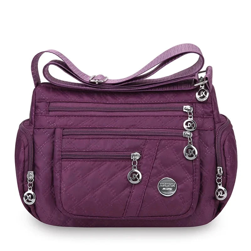 Bolsa crossbody feminina multicamadas de nylon à prova d'água, bolsa de ombro casual para mulheres de meia-idade e idosas, bolsa de grande capacidade