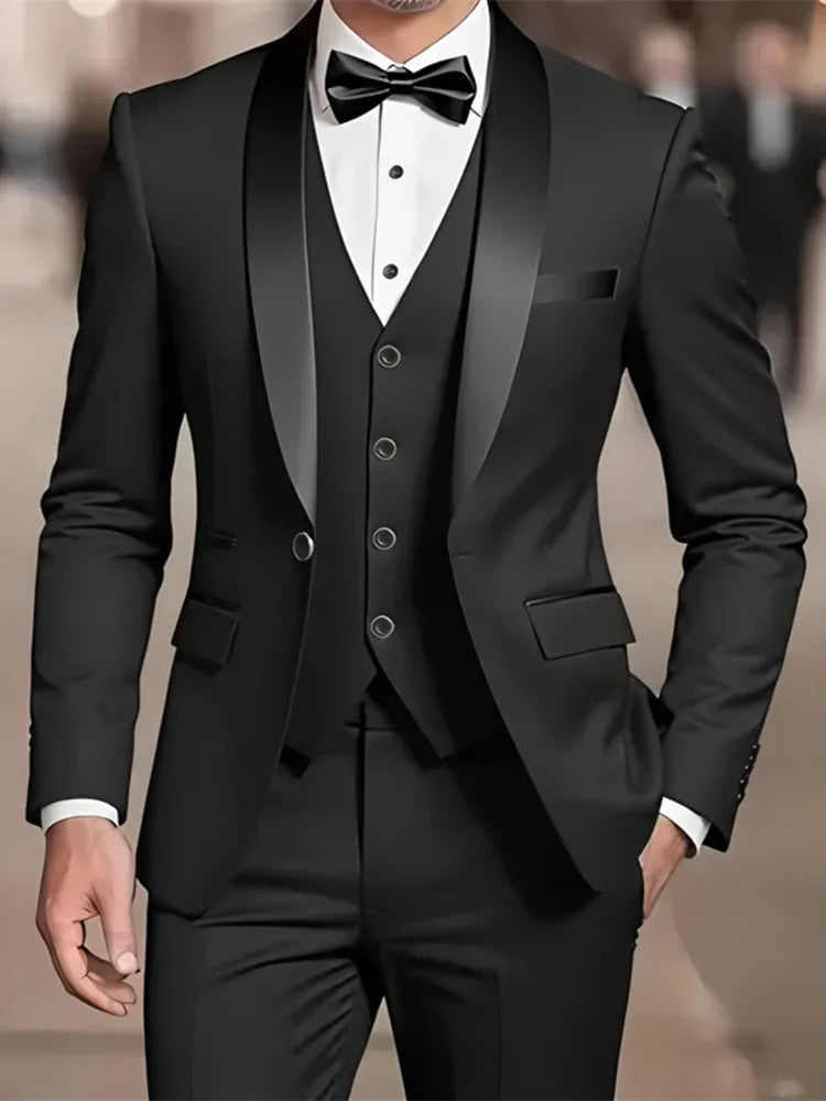 Conjunto de terno formal masculino negócios casual fino ajuste smoking para casamento, lapela de entalhe de manga longa, noivo