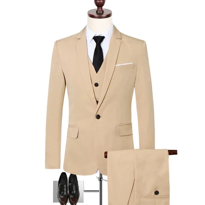 Terno de três peças masculino casual negócios profissional fino ajuste estilo coreano luz azul formal wear westwear ae estoque
