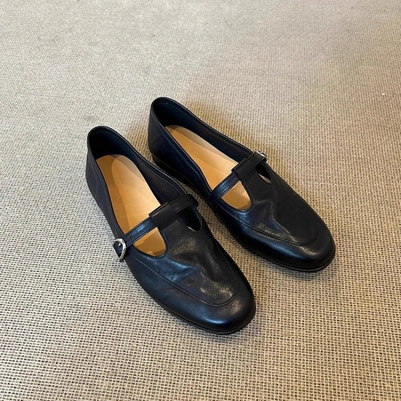 2025 primavera/outono novos sapatos femininos vintage mary jane-dedo quadrado baixo corte apartamentos mocassins de couro macio estilo britânico sapatos casuais