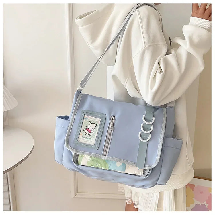 Y2k japonês harajuku sacos de escola para meninas novo transparente itabag ombro crossbody saco diy emblemas placa exibição ita saco