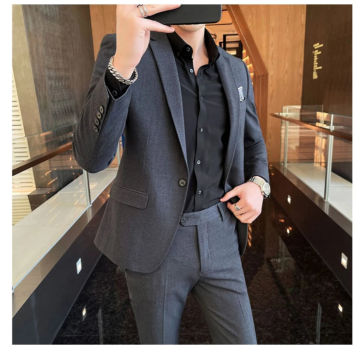 Conjunto masculino de duas peças, terno monocromático, todo apto para banquete bonito, casual e elegante, de alta qualidade, novo e elegante, M-4XL, 2022