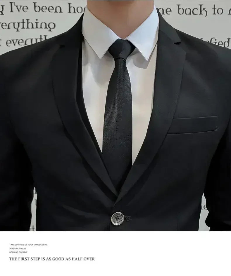 Terno (blazer + colete + calças) moda masculina negócios ao ar livre tendência cor sólida casual fino-ajuste casamento anfitrião cavalheiro terno 6xl