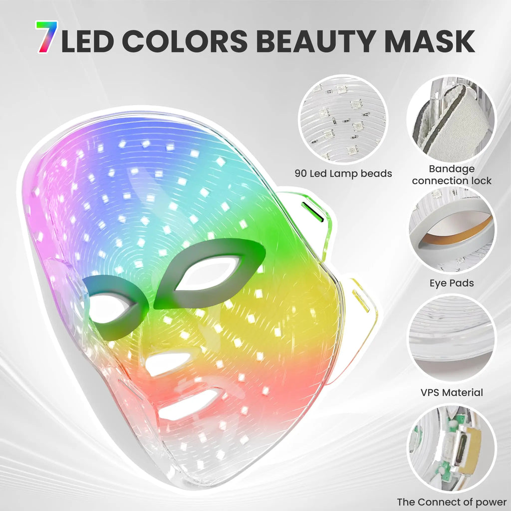 7-1 cores led máscara de cuidados com a pele facial, máscara de luz vermelha para rosto, rejuvenescimento casa face lifting clareamento dispositivo de beleza