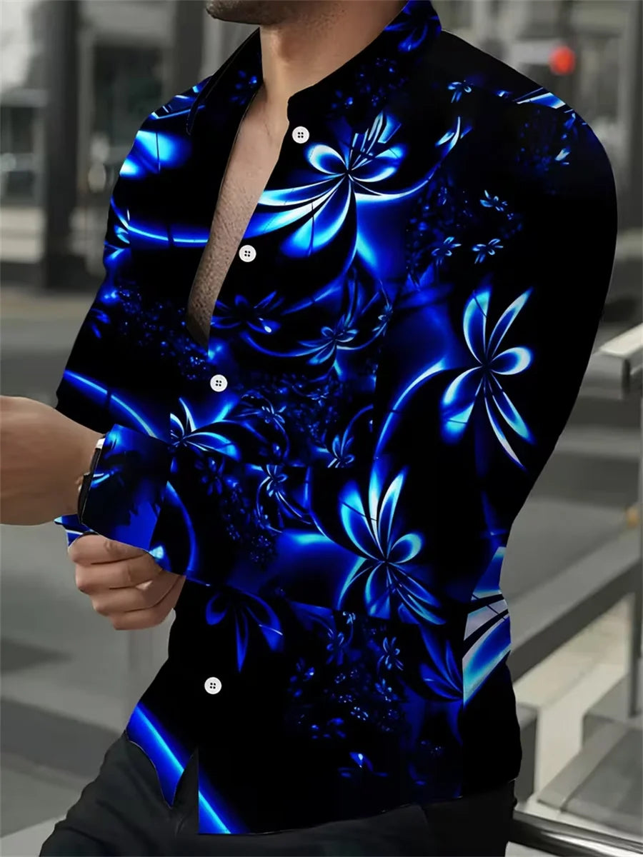 Camisa masculina de manga comprida com design de estampa de linha geométrica preta e dourada, blusa cardigã casual elegante, tecido confortável.