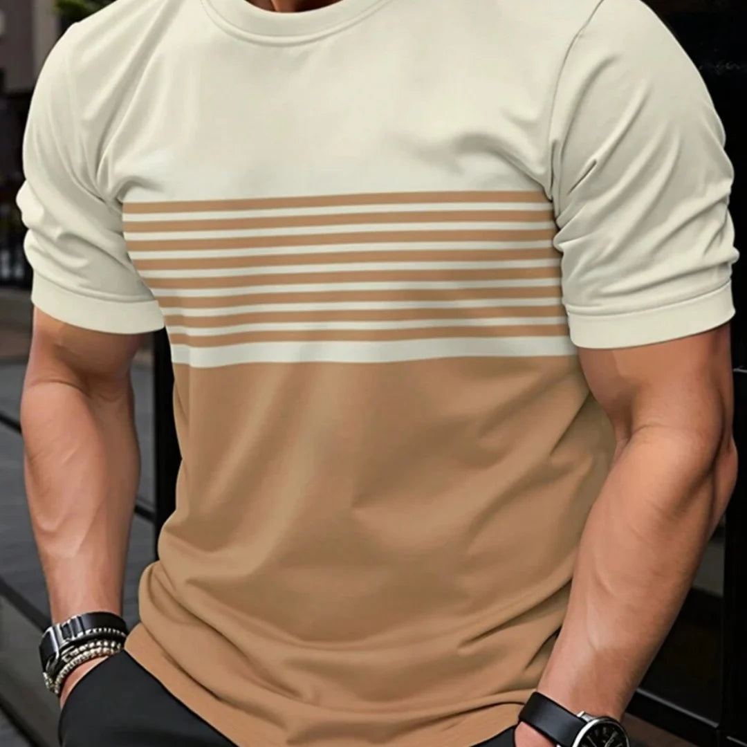 Camiseta de grandes dimensões masculina t camisa verão moda casual em torno do pescoço manga curta topo listrado impresso roupas masculinas camiseta