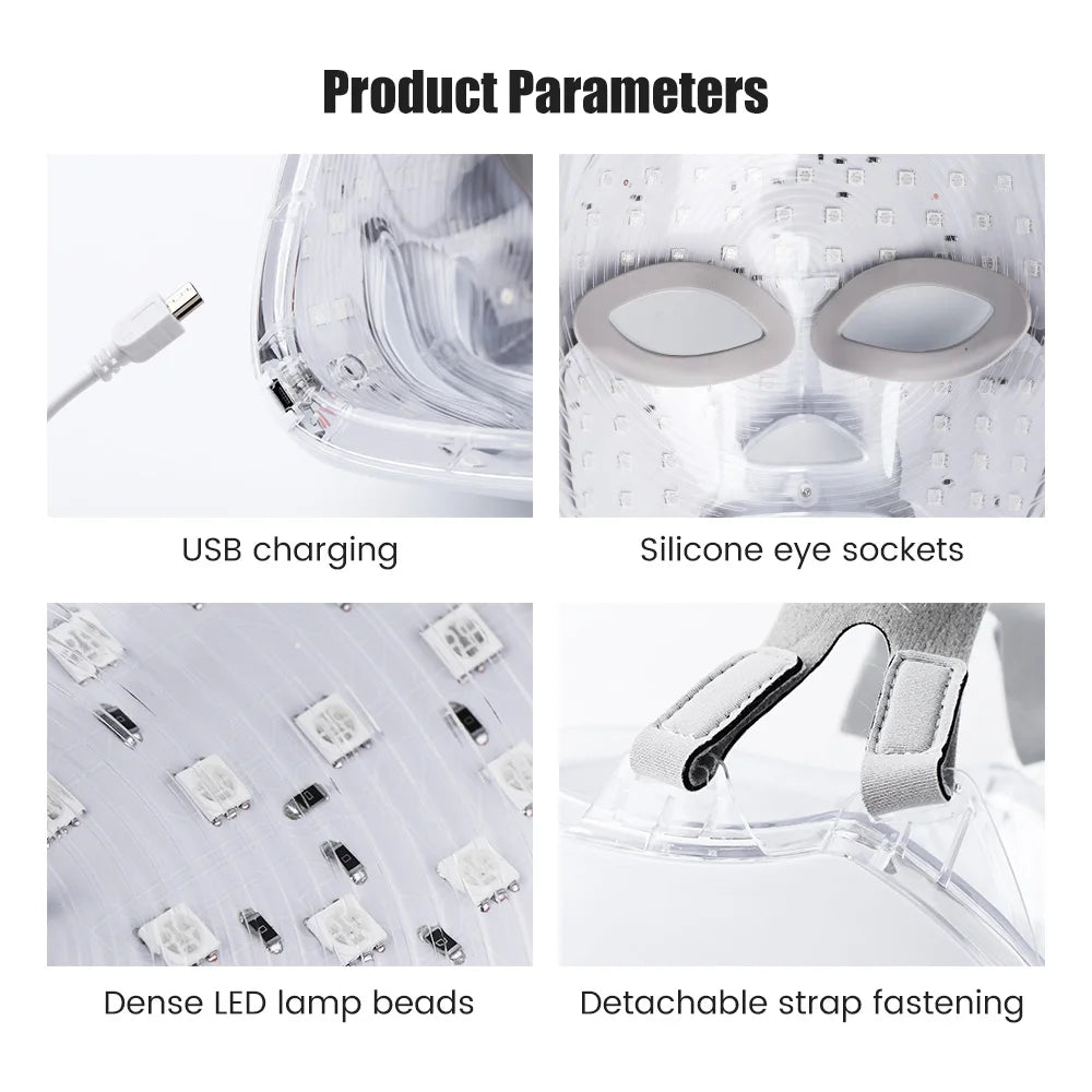 7-1 cores led máscara de cuidados com a pele facial, máscara de luz vermelha para rosto, rejuvenescimento casa face lifting clareamento dispositivo de beleza