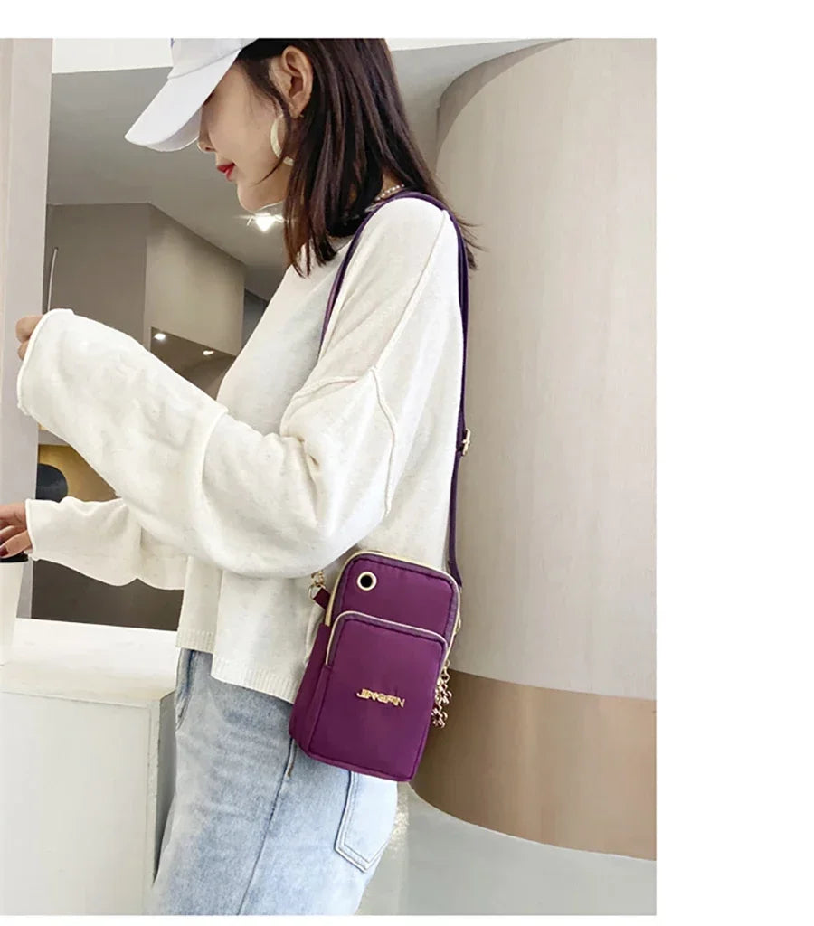 Bolsa de Celular Feminina Transversal Mini, Bolsa de Moedas Moderna para Mães, Bolsa de Ombro para Corrida com Alça de Pescoço, Carteira de 3 Camadas
