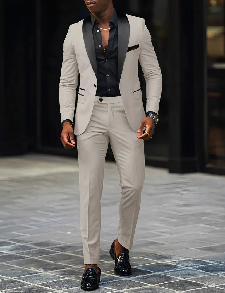 Terno masculino de 2 peças adequado para ternos de negócios de casamento, conjuntos de jaquetas e calças de botão único, conjuntos de jaqueta slim fit
