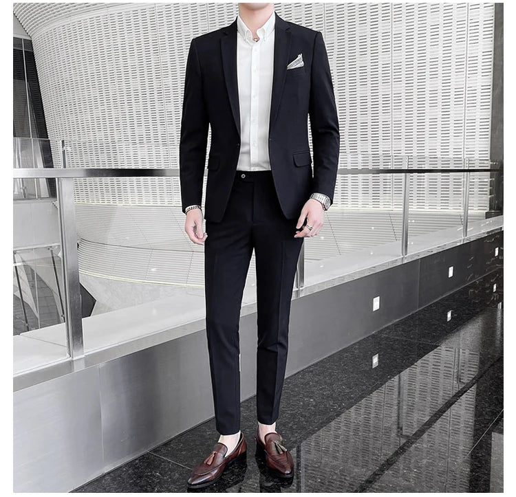 Conjunto masculino de duas peças, terno monocromático, todo apto para banquete bonito, casual e elegante, de alta qualidade, novo e elegante, M-4XL, 2022