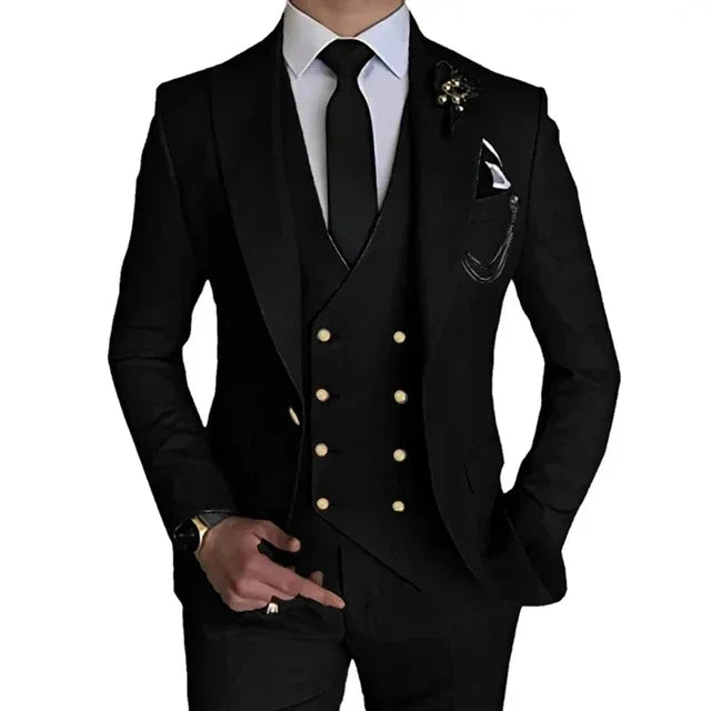Terno de casamento monocromático masculino, boutique de lazer, casaco de negócios, calças, colete, vestido, blazers, jaqueta, calças, 3 peças, nova moda