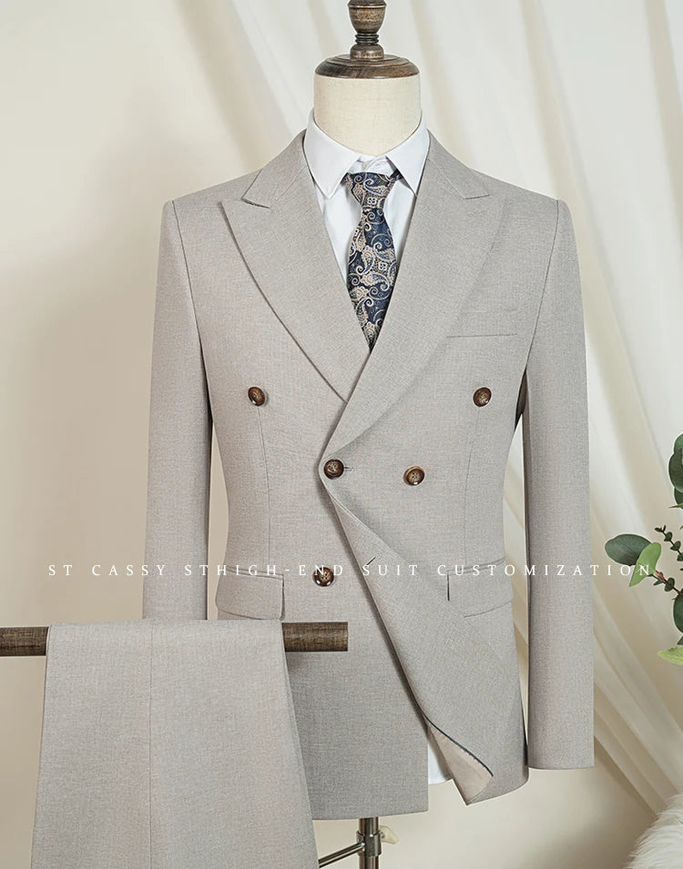 Terno masculino elegante azul escuro ST Cassy, conjunto de 2 peças, moderno, para casamento, festas, negócios e escritório.
