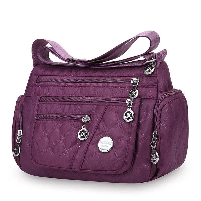 Bolsa crossbody feminina multicamadas de nylon à prova d'água, bolsa de ombro casual para mulheres de meia-idade e idosas, bolsa de grande capacidade
