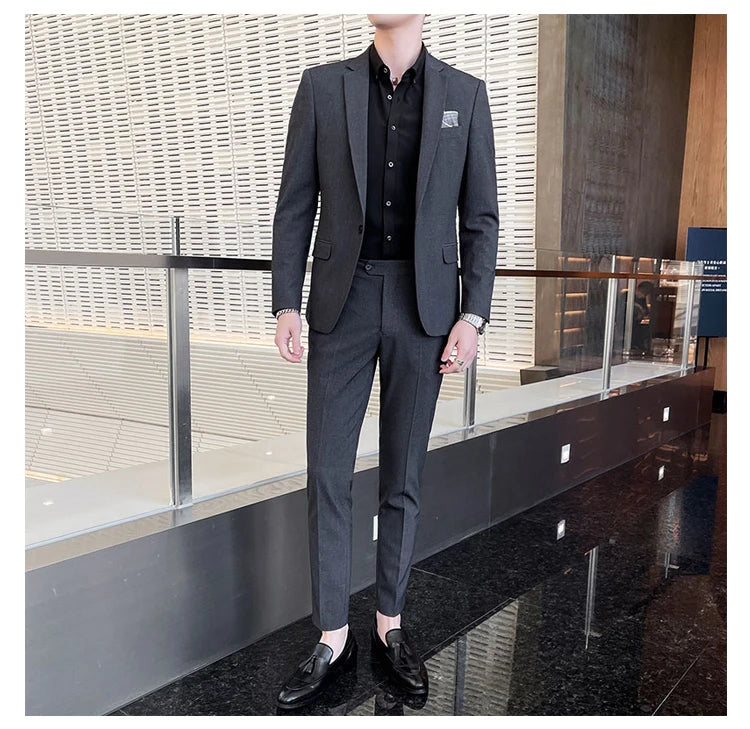 Conjunto masculino de duas peças, terno monocromático, todo apto para banquete bonito, casual e elegante, de alta qualidade, novo e elegante, M-4XL, 2022