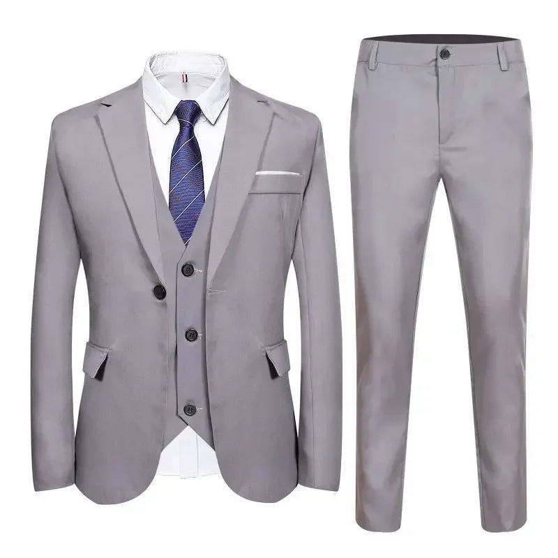 Terno de três peças masculino casual negócios profissional fino ajuste estilo coreano luz azul formal wear westwear ae estoque