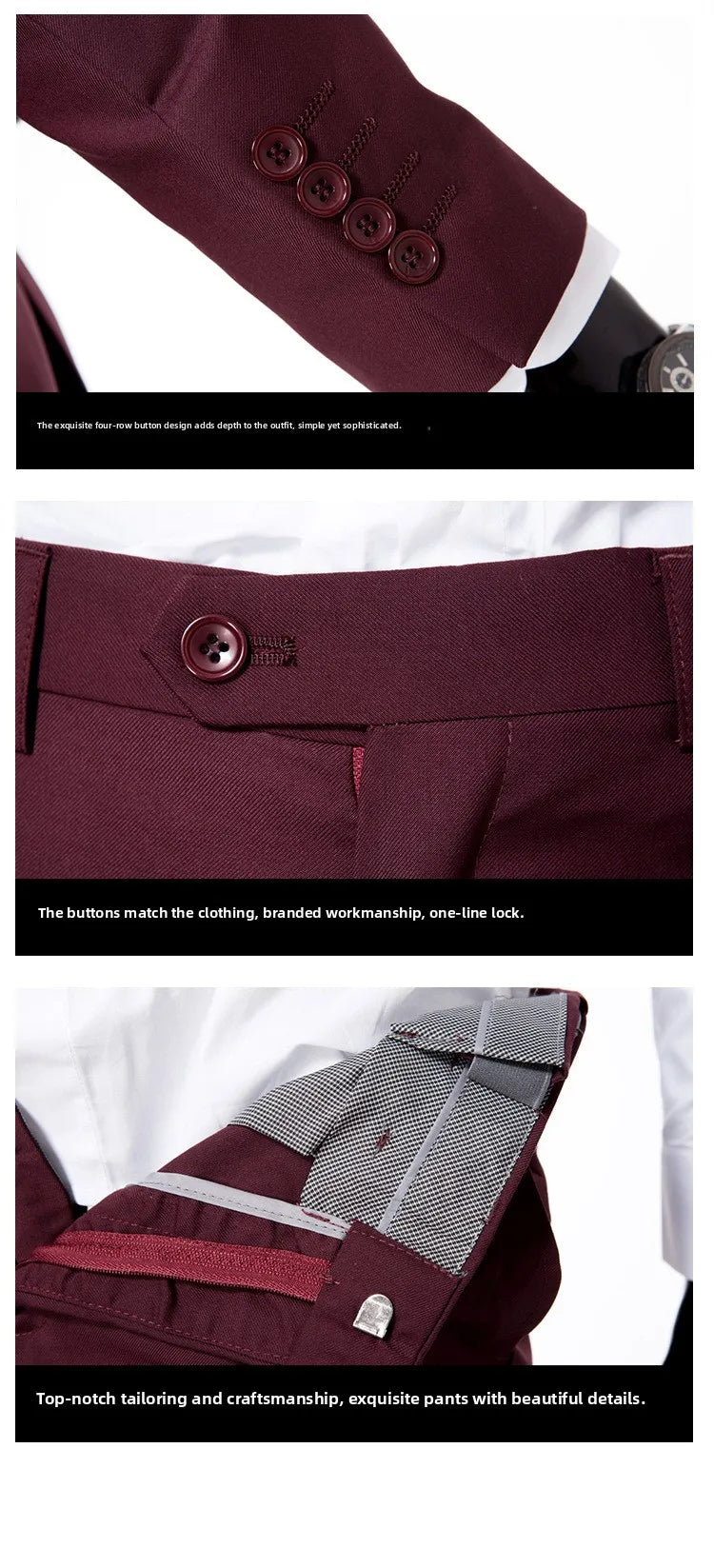 Conjunto de terno masculino de um botão fino ajuste casual tecido de mistura de algodão para trabalho versátil estilo clássico terno de três peças negócios casual