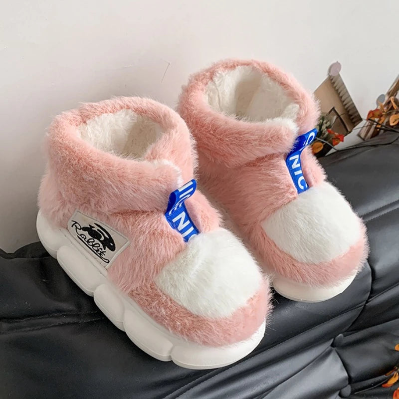 2025 sapatos quentes de inverno feminino forro de pelúcia chinelos interiores casais plataforma salto alto botas de neve feminino masculino casa chinelo