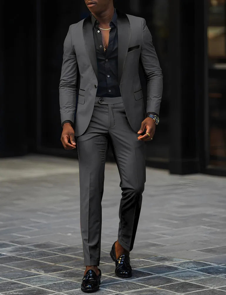 Terno masculino de 2 peças adequado para ternos de negócios de casamento, conjuntos de jaquetas e calças de botão único, conjuntos de jaqueta slim fit