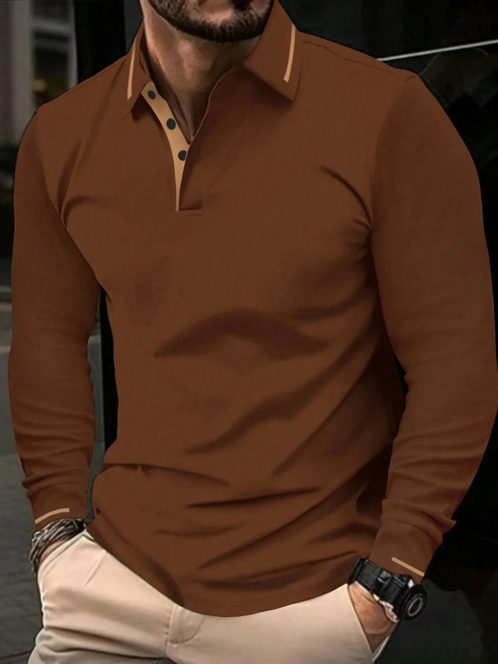 A nova camisa POLO masculina de manga comprida para primavera e outono de 2025 apresenta uma estampa 3D casual e moderna