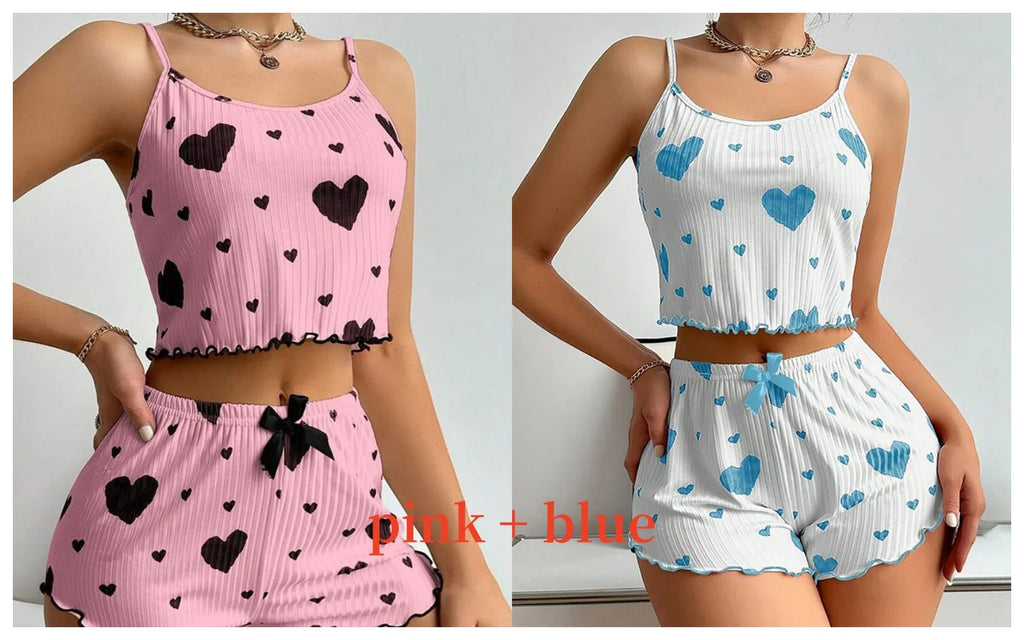 Conjunto de pijamas femininos pijamas 2 peças regata curta e shorts s m l branco ventilar macio casual amor impressão