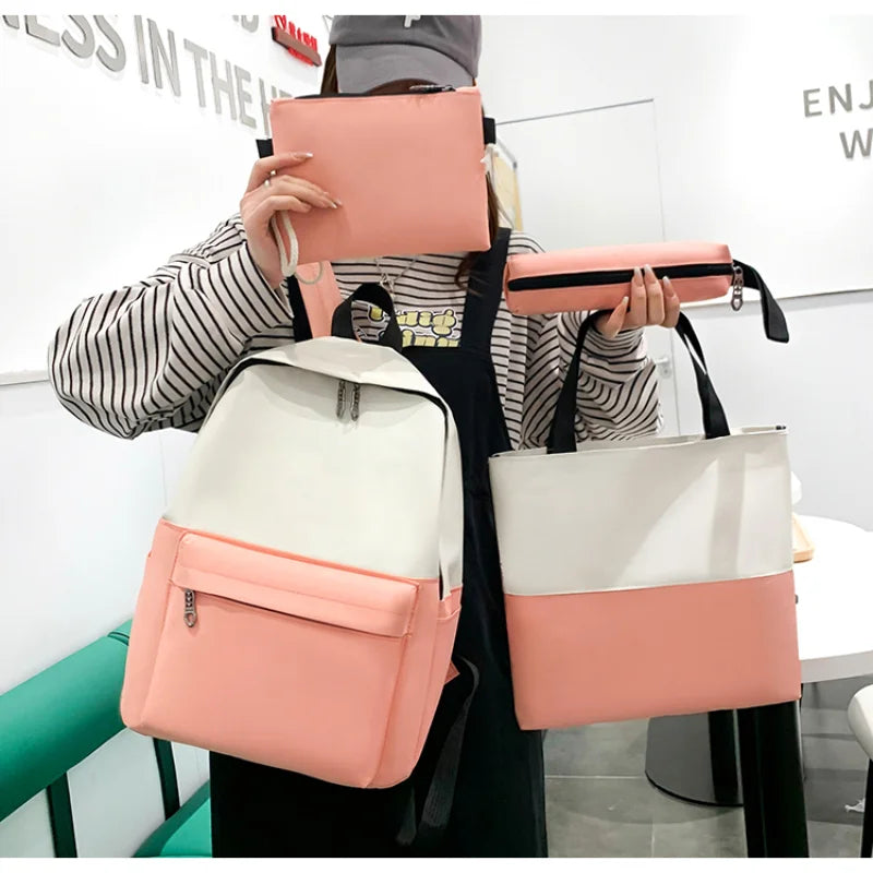 4 pçs conjuntos de mochilas para adolescentes grande capacidade sólida faculdade mochilas leves portáteis estudantes viagem