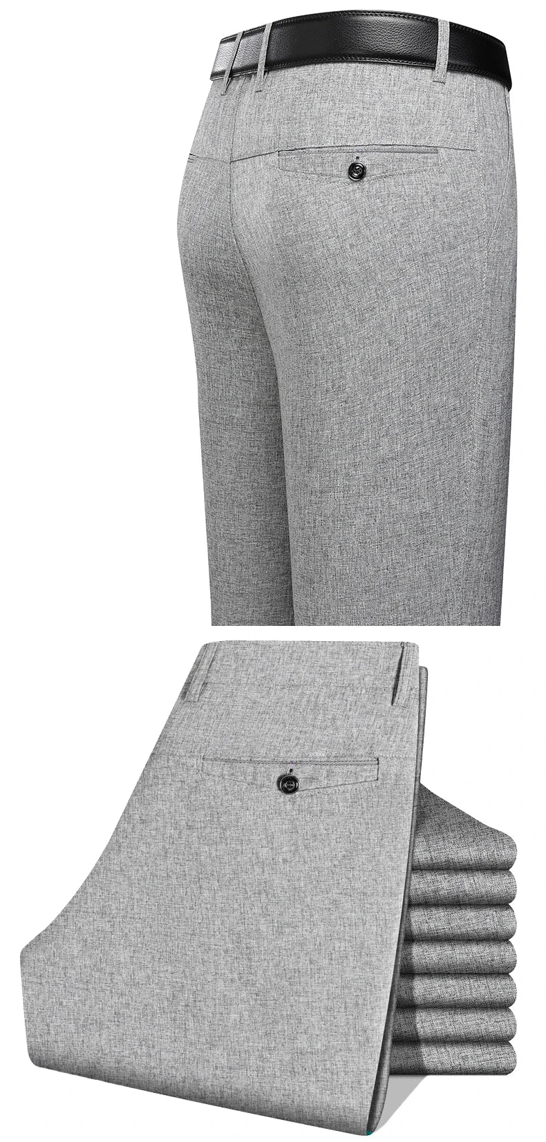 Calças masculinas negócios calças casuais verão outono vestido calças retas elástico preto cinza solto calças formais