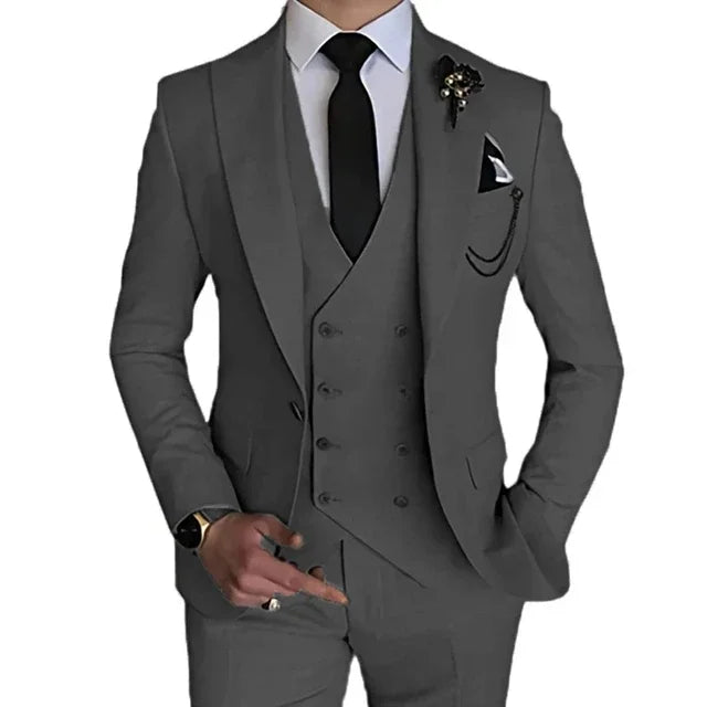 Terno de casamento monocromático masculino, boutique de lazer, casaco de negócios, calças, colete, vestido, blazers, jaqueta, calças, 3 peças, nova moda