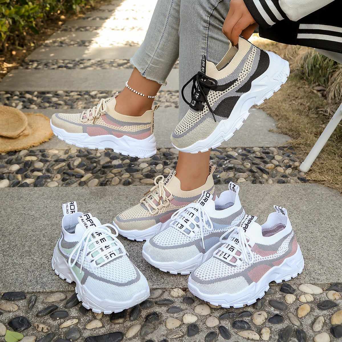 Calçados Femininos - Tênis Casuais Esportivos Verão 2026, Respiráveis e Leves, Sapatos de Trabalho Modernos em Duas Cores ou Uma Cor