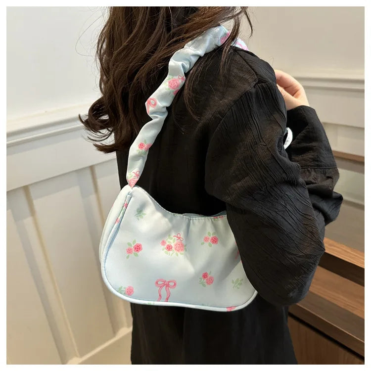 Bolsas femininas nova doce impressão bolsas de lona coreano floral arco impresso zíper sacola feminina pequena bolsa de ombro