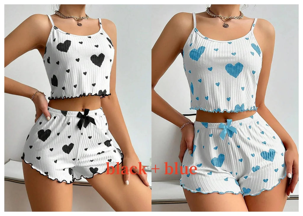 Conjunto de pijamas femininos pijamas 2 peças regata curta e shorts s m l branco ventilar macio casual amor impressão