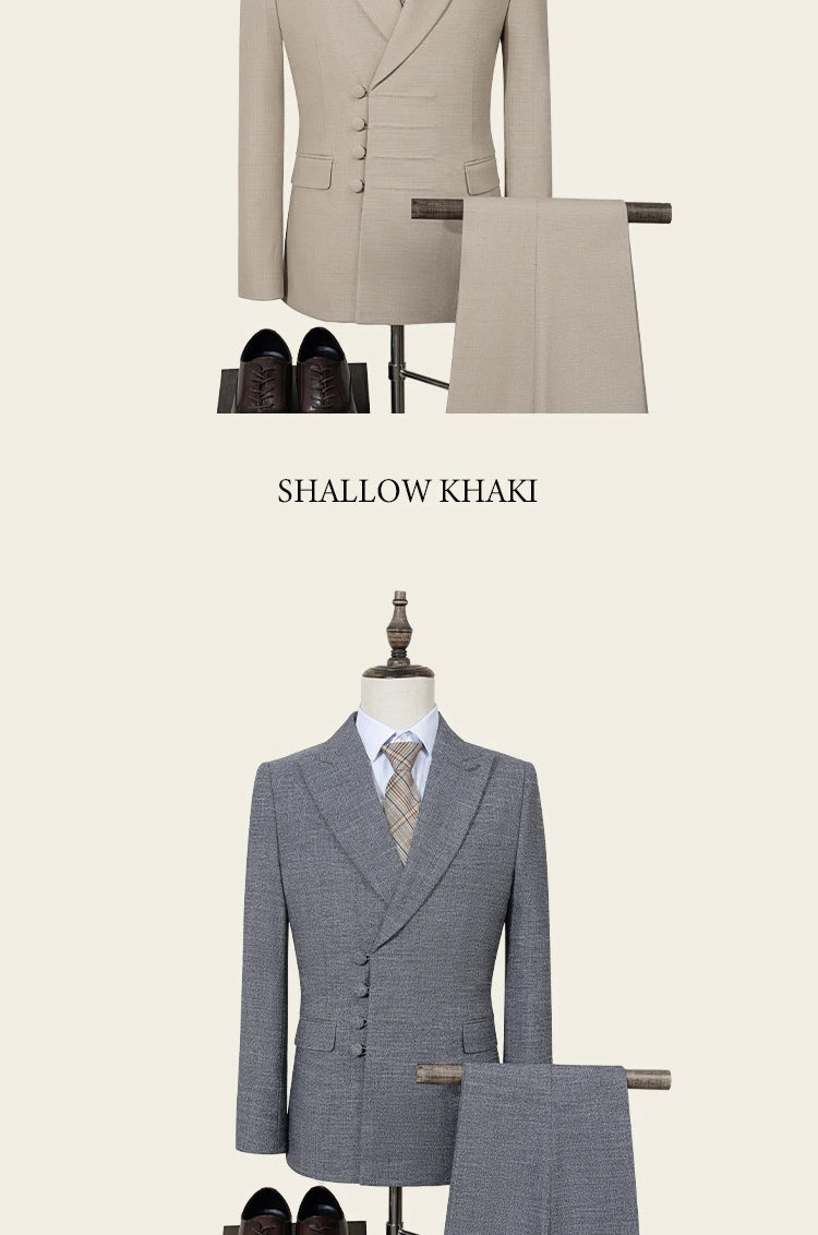 Terno masculino elegante ST Cassy para casamento, cinza, slim fit, trespassado, com vários botões, casual, para negócios, conjunto de 2 peças para festa.