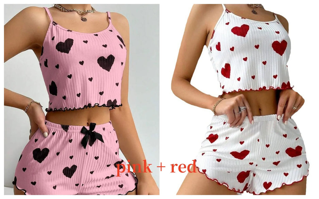 Conjunto de pijamas femininos pijamas 2 peças regata curta e shorts s m l branco ventilar macio casual amor impressão