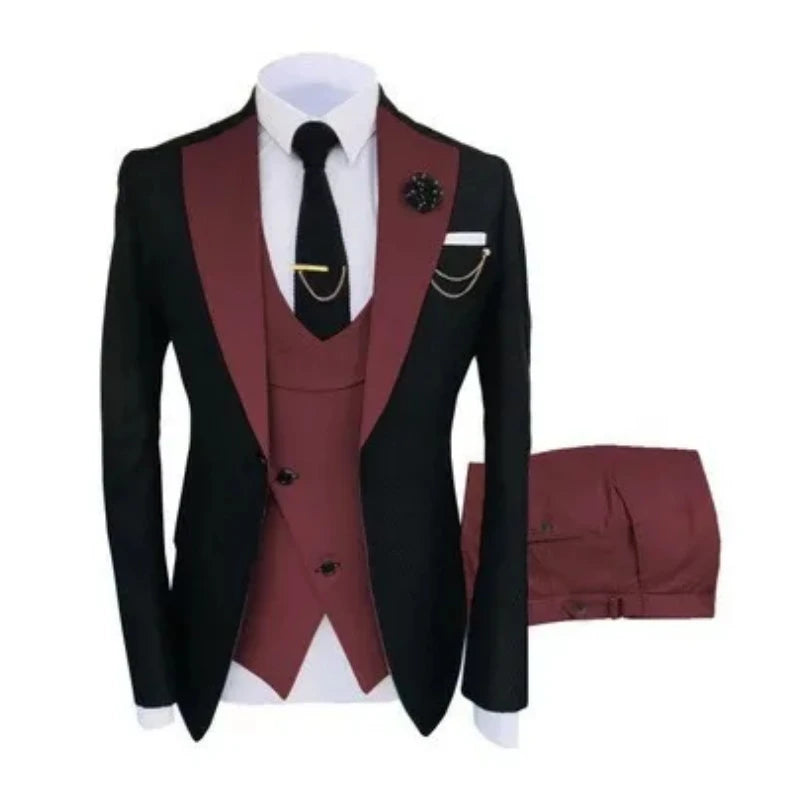 Ternos masculinos 3 peças sob medida melhor homem noivo casamento smoking fino ajuste jacquard duas cores blazer jaqueta colete calças smoking roupas