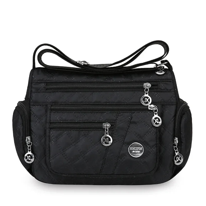 Bolsa crossbody feminina multicamadas de nylon à prova d'água, bolsa de ombro casual para mulheres de meia-idade e idosas, bolsa de grande capacidade