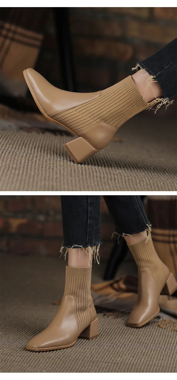 2025 outono inverno novas meias de tornozelo sapatos femininos moda tamanho grande 43 botas curtas de malha deslizamento em salto alto botas de mujer