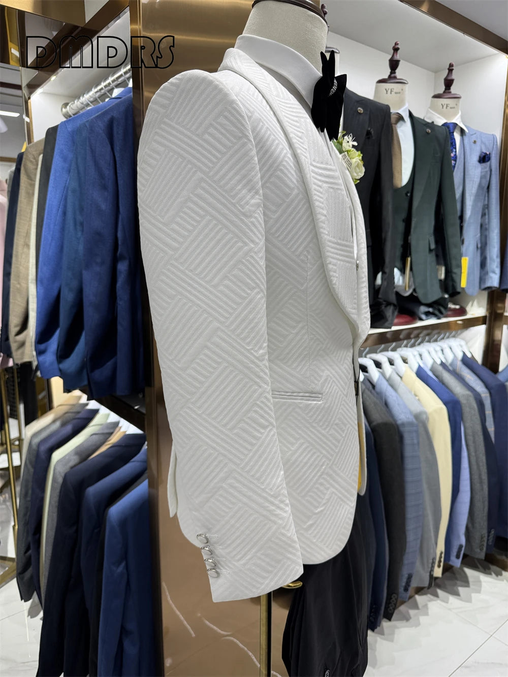 Conjunto de terno de casamento de alta qualidade para noivo, ternos de moda masculina de três peças, jaqueta blazer com gola xale de um botão, colete e calças